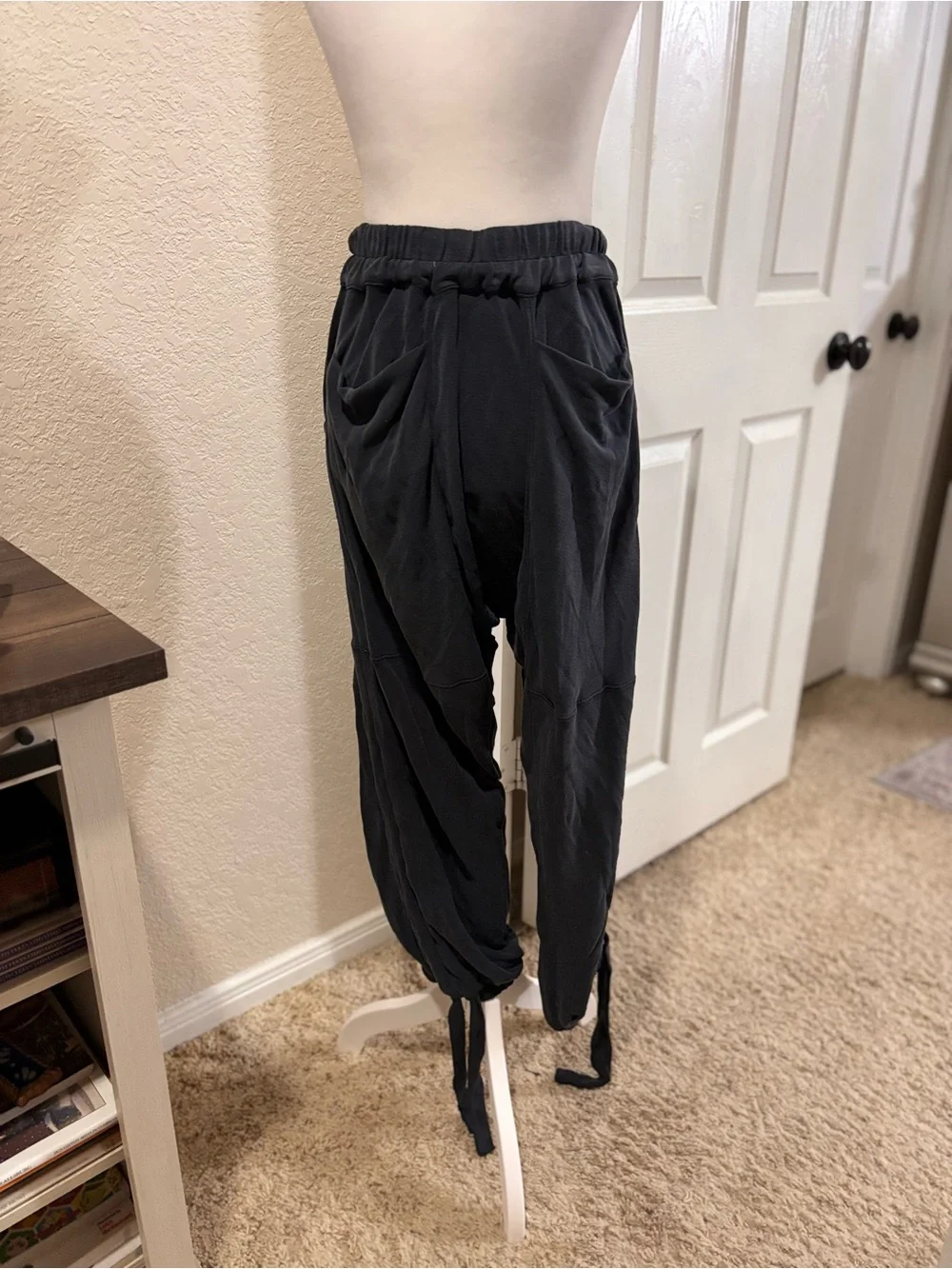 Free People distressed Black Drawstring Tie-Hem Joggers. Pockets!